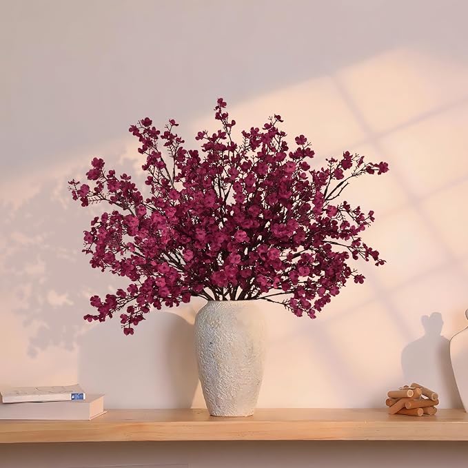 5 Pcs Fall Flowers, Real Touch Babys Breath Artificial Flowers, Burgundy | - Image 4