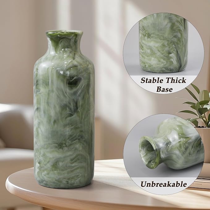 Resin 3 Piece Decorative Vase Set, Sage Green Farmhouse Home Decor | Rustic - Image 3
