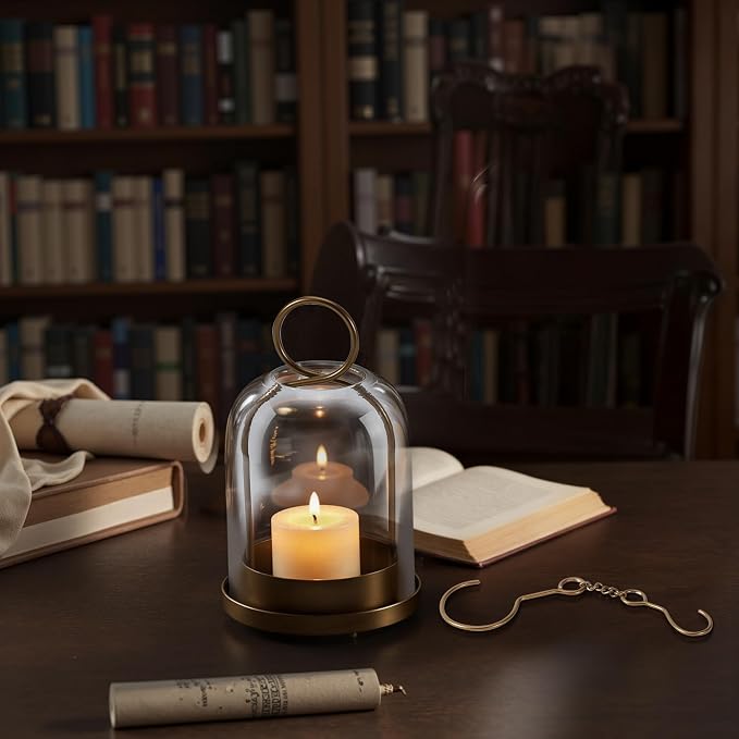 Hurricane Glass Candle Holder, Medium Brass Lanterns Hurricane Candlestick - Image 2