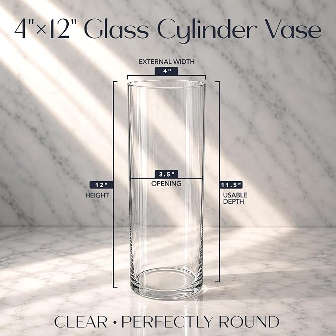 Royal Imports Glass Cylinder Flower Vase 4" Wide x 12" Tall, Floating & Votive - Image 2