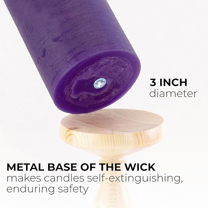 Large Pillar Candles 3x6 Inch – Set of 3 Unscented Dripless Purple Candles - Image 2