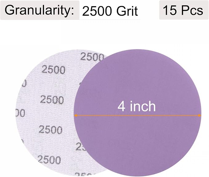 uxcell 15Pcs 4-Inch Purple Sanding Discs 2500 Grits Hook and Loop Professional - Image 2