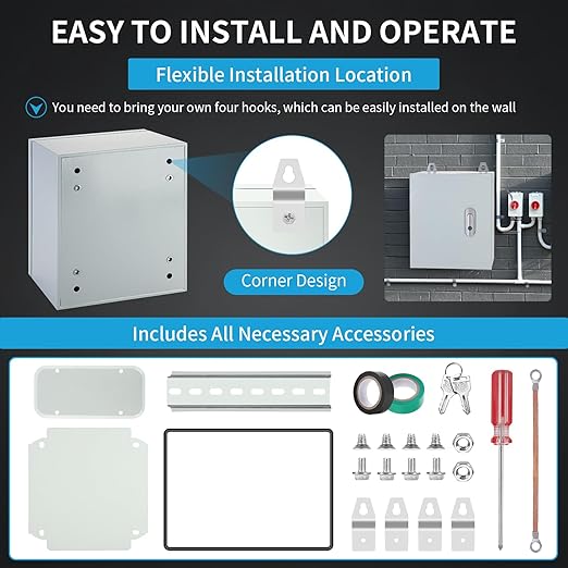 16 x 12 x 6'' Heavy Duty Steel Electrical Enclosure, Weatherproof Lockable Wall - Image 5