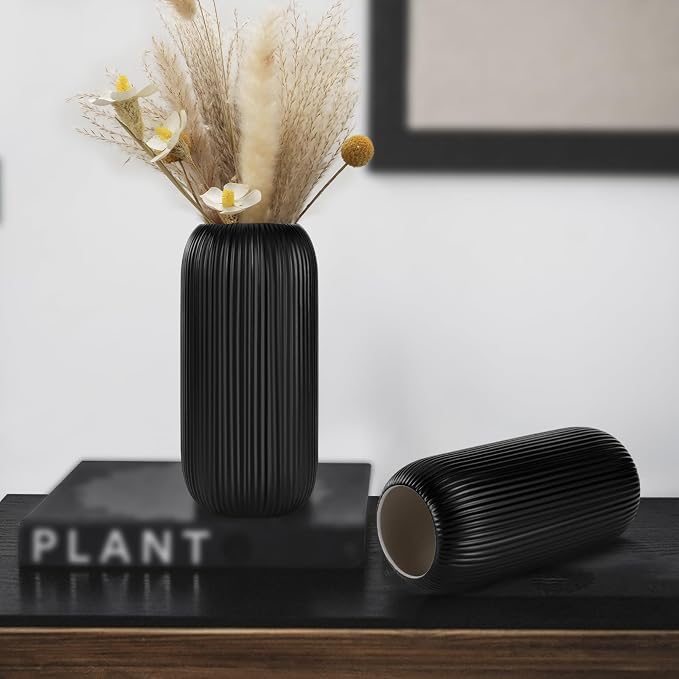 Ceramic Vase for Flowers – Modern Small Ribbed Textured Flower Vase for Home - Image 7