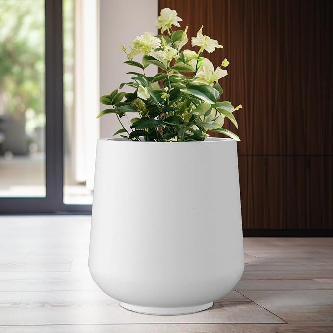 Kante White Concrete Planter 16.5" Dia All-Weather Round Large Pot | - Image 6