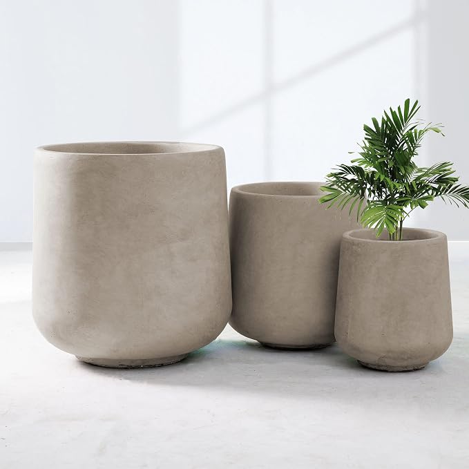 Kante Set of 3 Weathered Concrete Curved Planters 16.5" 13" 9.4" Dia | Drainage - Image 4