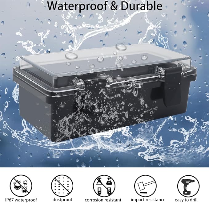 Junction Box, Hinged Black Clear Cover IP67 Waterproof ABS Project Box - Image 2