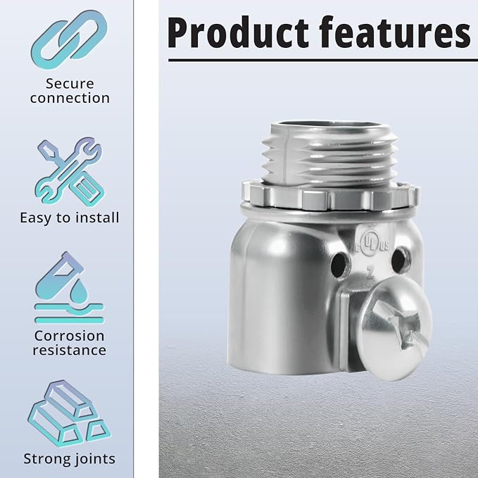 3/8 inch Zinc Die Cast Duplex connectors, Flex Wire Box Screw Type Connector - Image 3