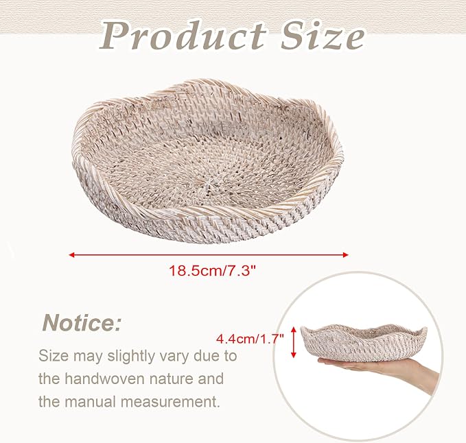 Hipiwe Small Woven Rattan Basket Tray 7.3" Decorative Key Bowl - Image 3