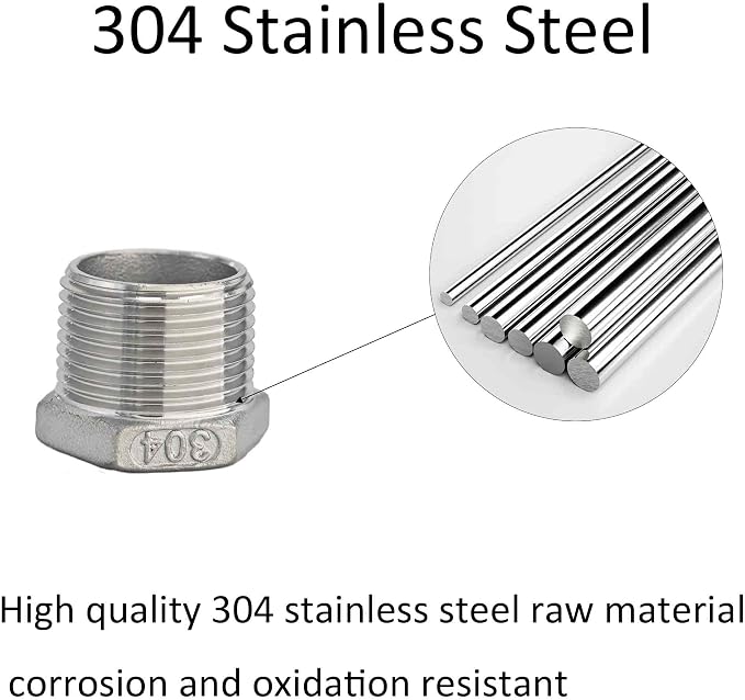 3PCS 304 Stainless Steel Reducer Hex Bushing, 3/4" NPT Male to 1/2" NPT Female - Image 3