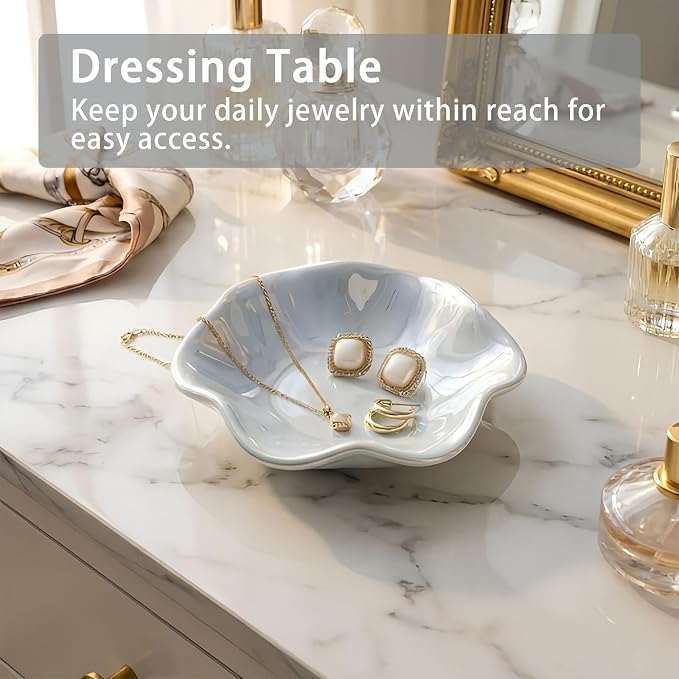 Iridescent Blue Jewelry Dish Tray, Pearlescent Glaze Ring Dish, Ceramic Trinket - Image 2