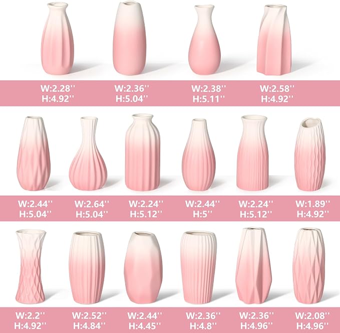 BEAHOT Ceramic Bud Vases Set of 16 – Gradient Pink and White Mini Vases - Image 2