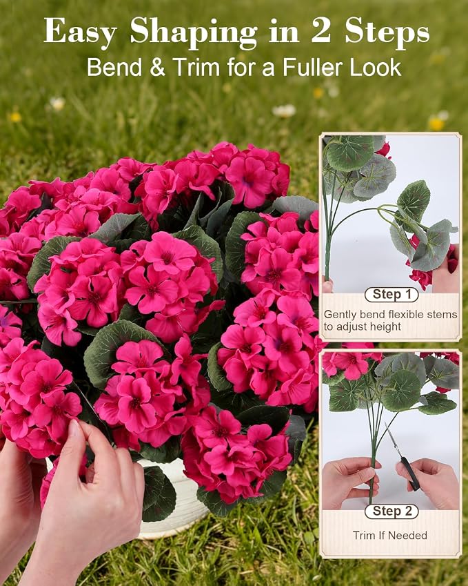 Artificial Flowers for Outdoors – 6 Bundles of UV-Resistant Artificial Geraniums - Image 5