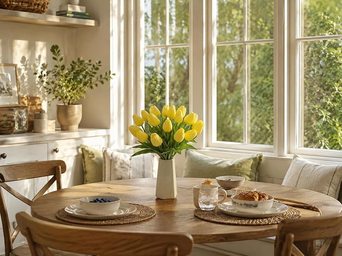 Mandy's 20pcs Artificial Light Yellow Tulips | 13.5 Inch Lifelike PU Tulips - Image 7