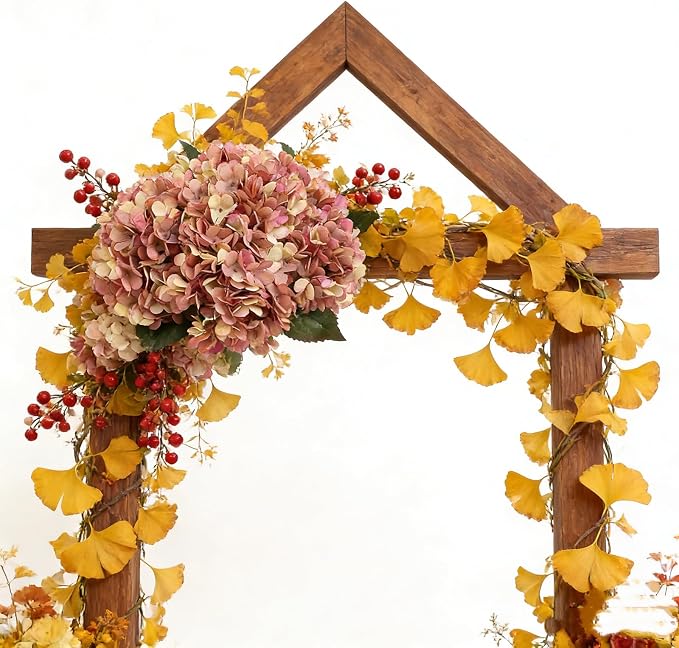 Kimura's Cabin 6pcs Fake Hydrangea Vintage Artificial Flowers, Fall Pink | Silk - Image 6