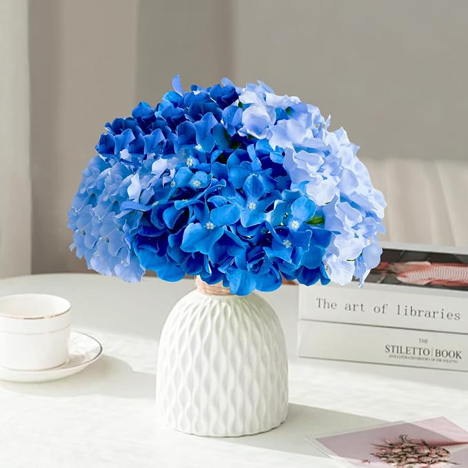 65Pcs Mixed Blue Hydrangea Artificial Flowers Bulk，Realistic Silk Fake Flowers - Image 6