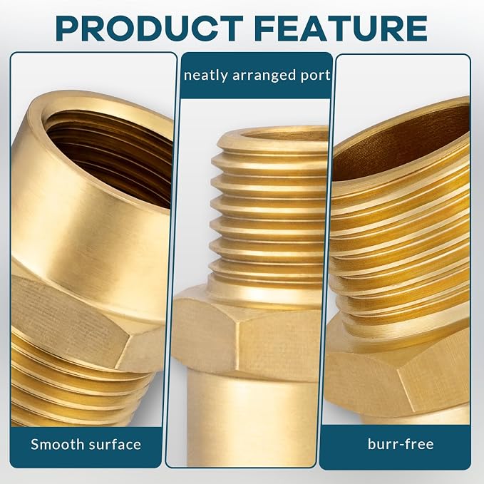 2 Pack 1/2" G Female Thread to US 1/2" NPT Male Thread Pipe Fitting, Brass Pipe - Image 9