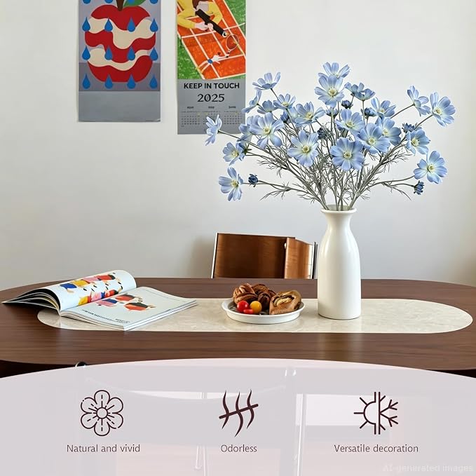 4 Pcs Light Blue 24" Tall Artificial Cosmos Flowers - Image 4