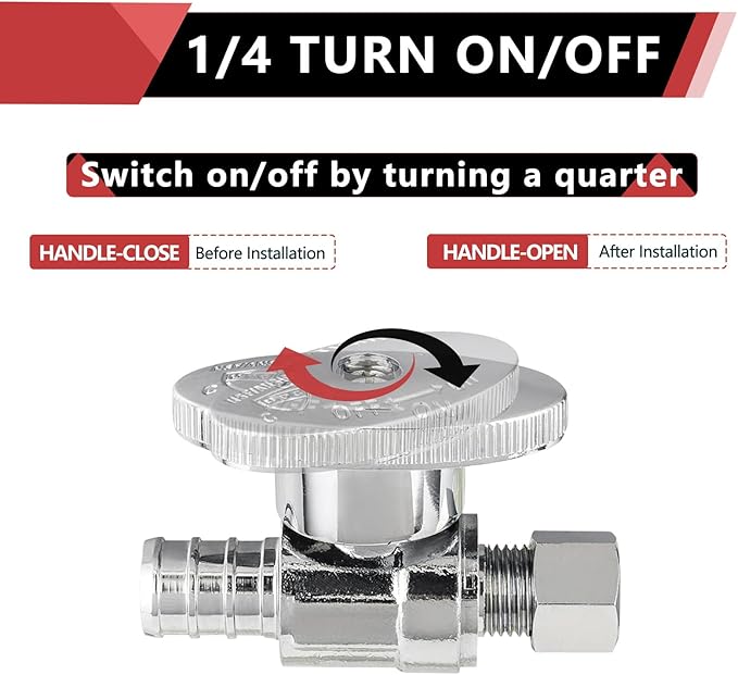 2PCS Efield Straight Stop Valve, 1/2" Barb Crimp Pex x 3/8"OD Compression | 1/4 - Image 3
