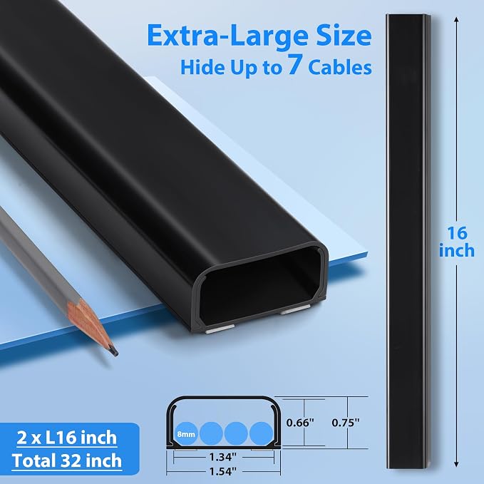 ZhiYo 32" Cord Covers for 4-7 Wires on Wall, 1.54" W x 0.75" H | Paintable TV - Image 2