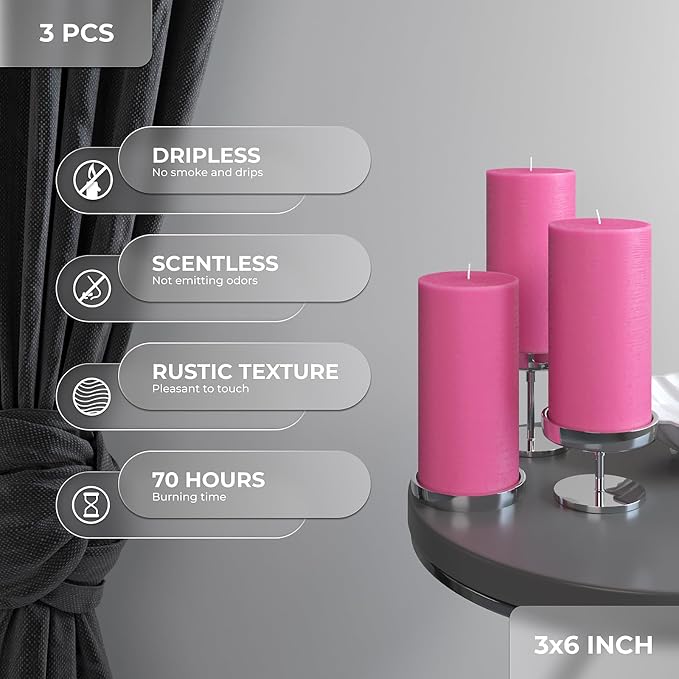 3x6 Pink Pillar Candles Set of 3 - Image 3