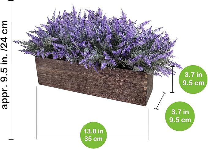 Winlyn 14" Artificial Lavender Flowers Plants in Rectangular Wooden Planter Box - Image 2