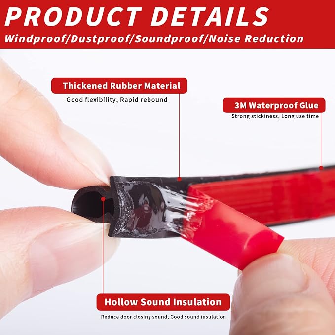 20 Feet Rubber Weather Stripping Door Seal Strip, Self-Adhesive Backing D-Shape - Image 4