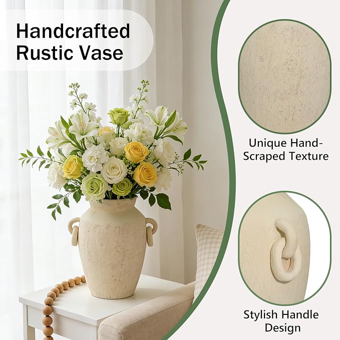 Ceramic Vase with Handles, 9.3 Inch Tall Vase - Image 3