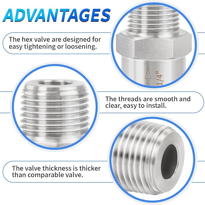 ChillWaves 304 Stainless Steel In-Line Split Check Valve 1/4" NPT Male Thread - Image 4