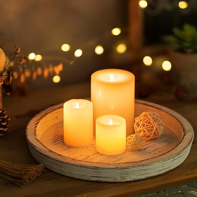 Romadedi Rustic Wooden Tray Candle Holder, Distressed White | Wood Decorative - Image 2