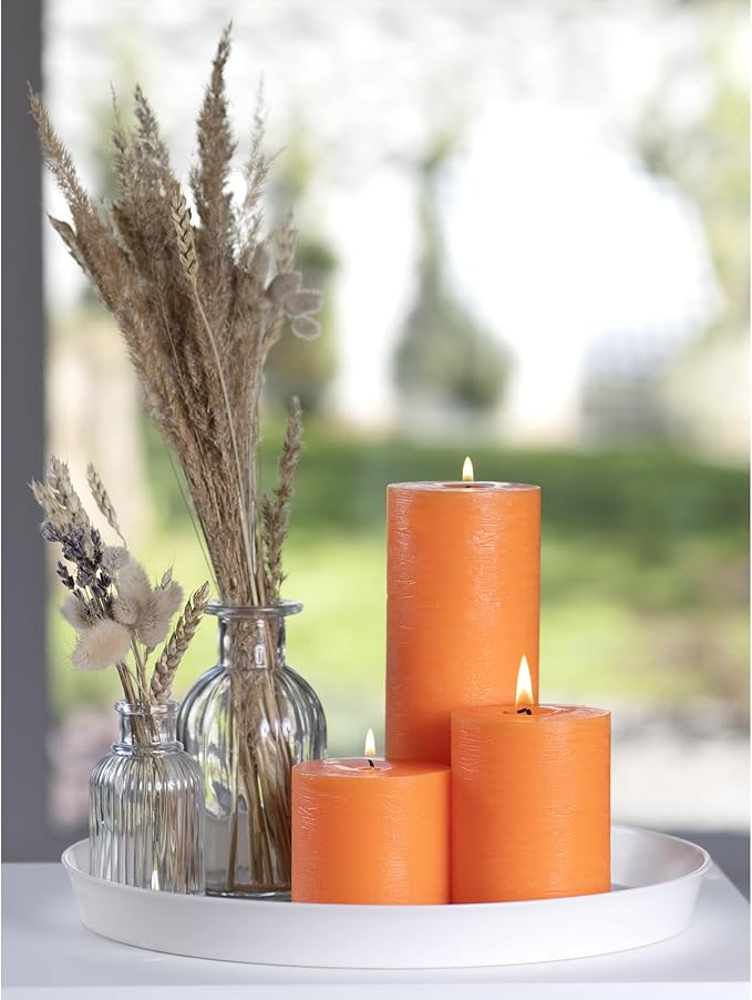 Assorted Pillar Candles Set of 3 – Sizes 3", Rustic Style - Image 5