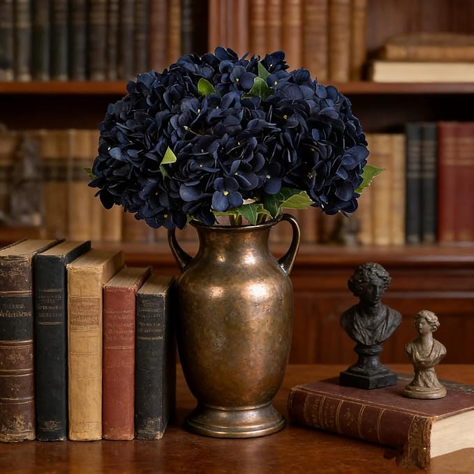 Kimura's Cabin 6pcs Navy Blue Hydrangea Artificial Flowers Silk Hydrangeas | - Image 4