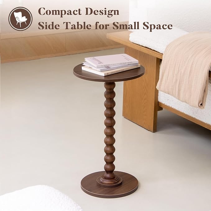 Fultyle Small Round Side Table, Walnut End Table - Image 4