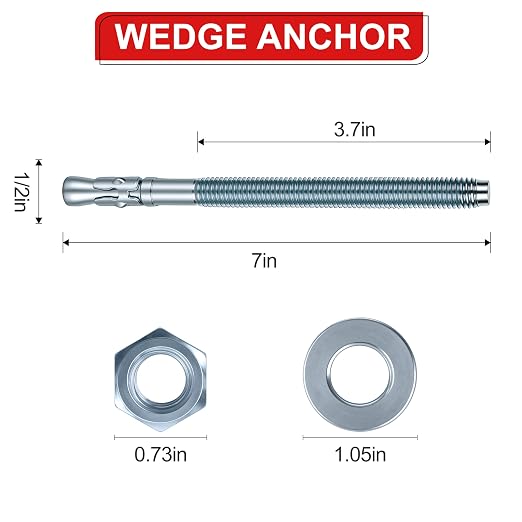 1/2 x 7 inch Wedge Anchors, Galvanized Concrete Anchors, Concrete Wall Anchors - Image 2