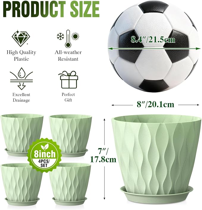 8 Inch Plant Pots 4 Pack Plastic Planters - Image 3