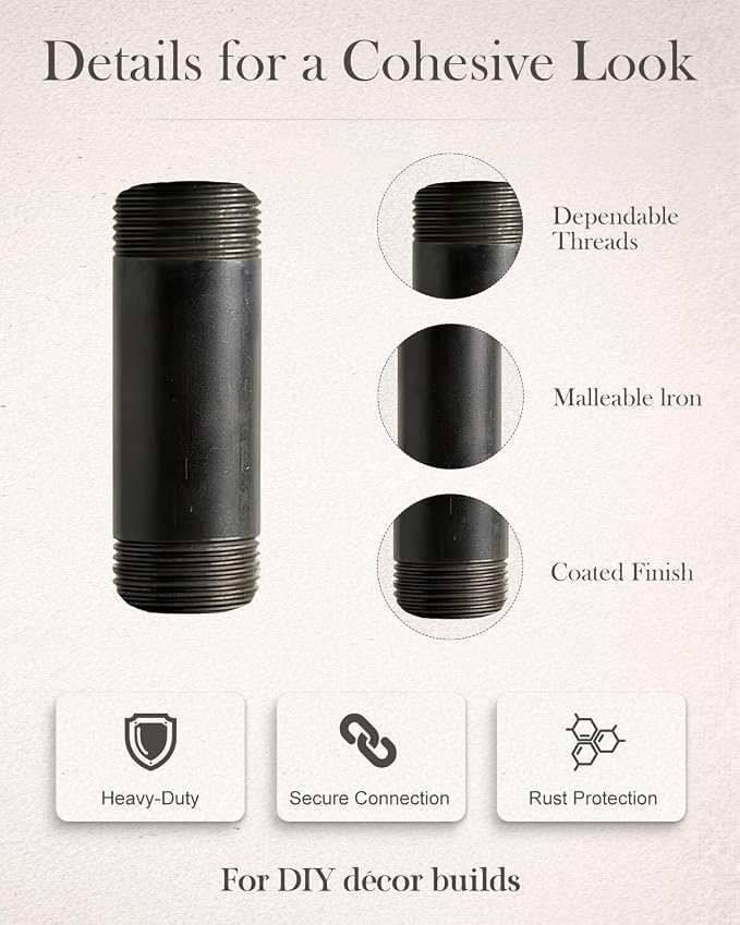 10 Pack 3/4 x 2 Inches Black Malleable Steel Pipe Nipples | Threaded pipe - Image 5