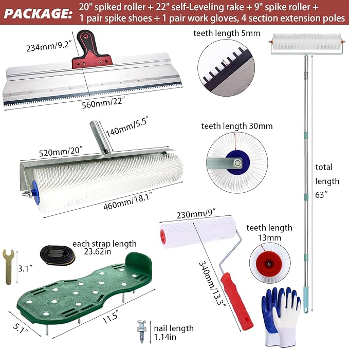Self Leveling Tools Kit Spiked Roller 20 in 9 inch Epoxy Roller Spike Shoes - Image 6