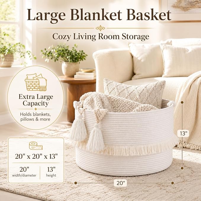KAKAMAY Large Blanket Basket, Woven Baskets - Image 2