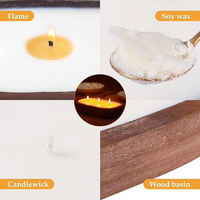 Aromatherapy Candle, SEVEYEE Vanilla Candle 10wicks 30inch, Large Wooden Bowl - Image 6