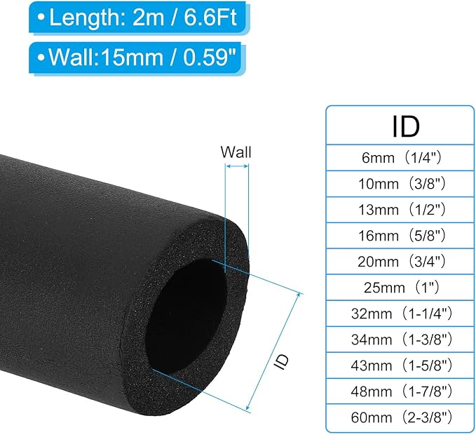 PATIKIL 1 5/8" ID x 6.6Ft x 0.59" Pipe Insulation Foam Tube, Pipe Cover Wrap - Image 2