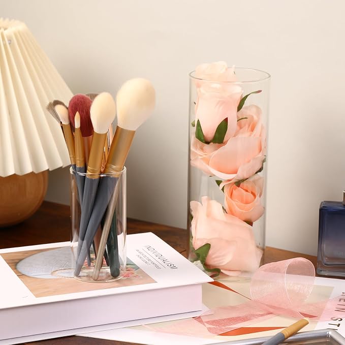 Fixwal 4pcs Clear Glass Cylinder Vases, 10 Inch Tall | Cylinder Vases - Image 3