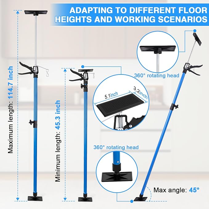 Cabinet Jacks 2Pcs, Adjustable Support Pole 45" to 114", Ceiling Jack | - Image 6