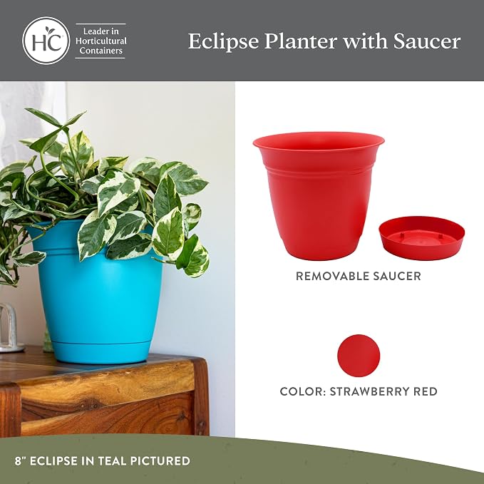 The HC Companies Eclipse Round Planter Pot, 10 Inch, Attached Saucer, Drainage - Image 2