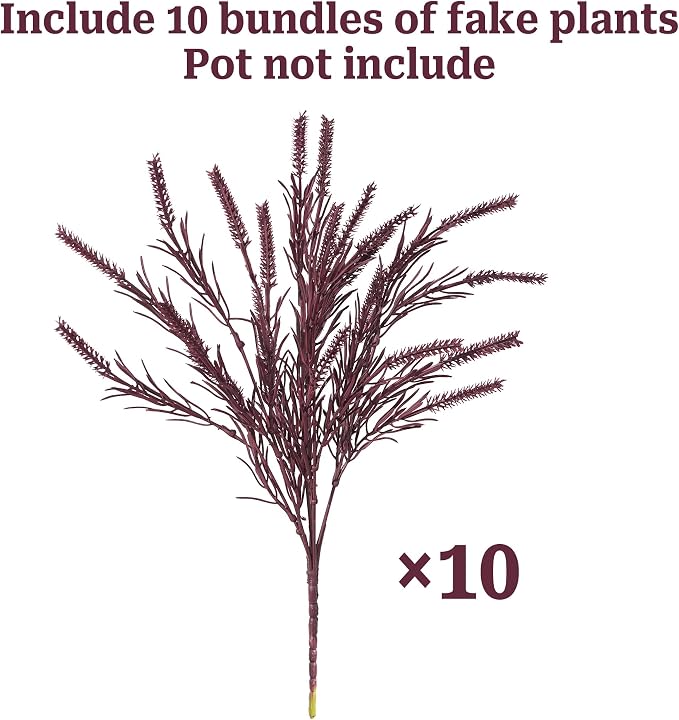 Artificial Faux Outdoor Plants for Fall Autumn Decor, 10 Bundles Burgundy Fake - Image 6