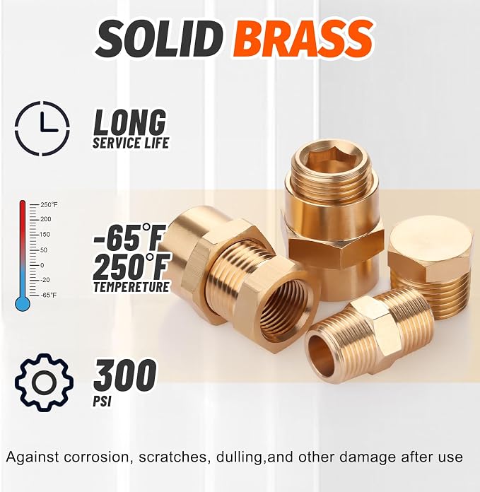 60Pcs Brass Pipe Fittings Assortment Kit, 1/8" 1/4" 3/8" 1/2" NPT | Reducer - Image 3