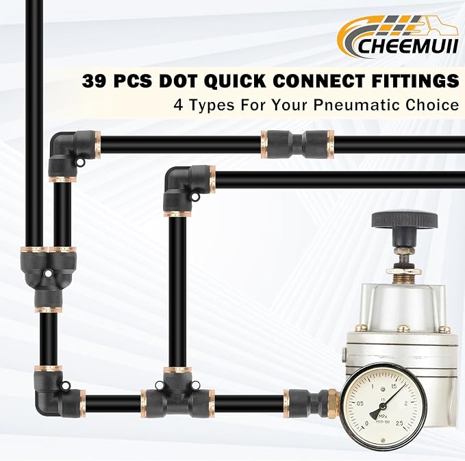 CheeMuii 39 PCS DOT Air Line Fittings Kit 1/4 3/8 1/2 Quick Connect Fitting | - Image 7