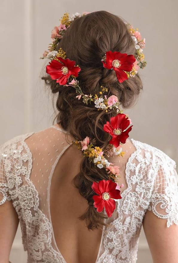 6PCS Cosmos Silk Flowers 24'' Red Daisy Flowers Artificial Fake Wild Flowers - Image 4