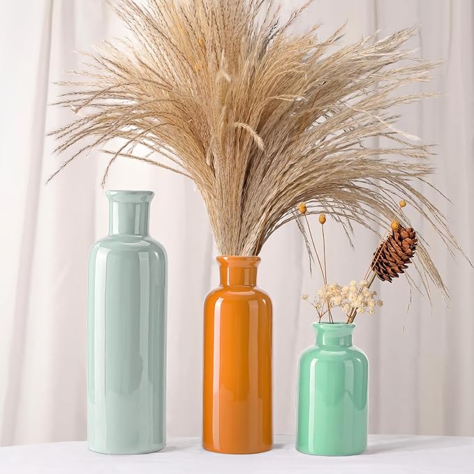 Small Ceramic Vase Set of 3, Boho Modern Flower Vase Room Decor, Farmhouse Decor - Image 2