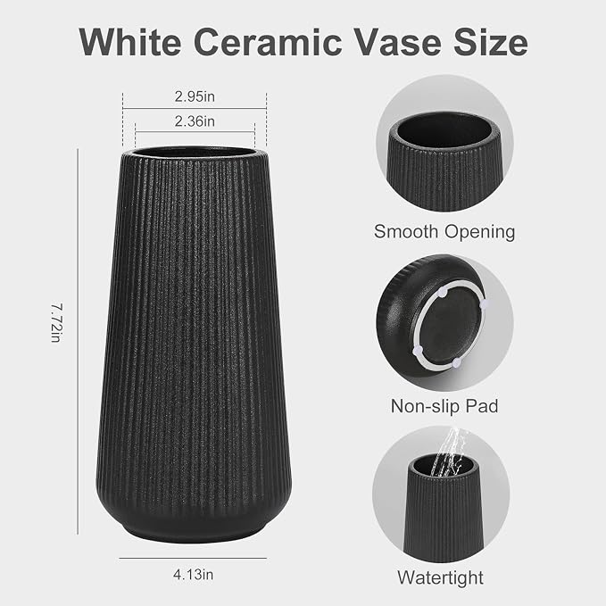 Matte Black Ceramic Vase, GUKJOB Small Cute Flower Vase - Image 6