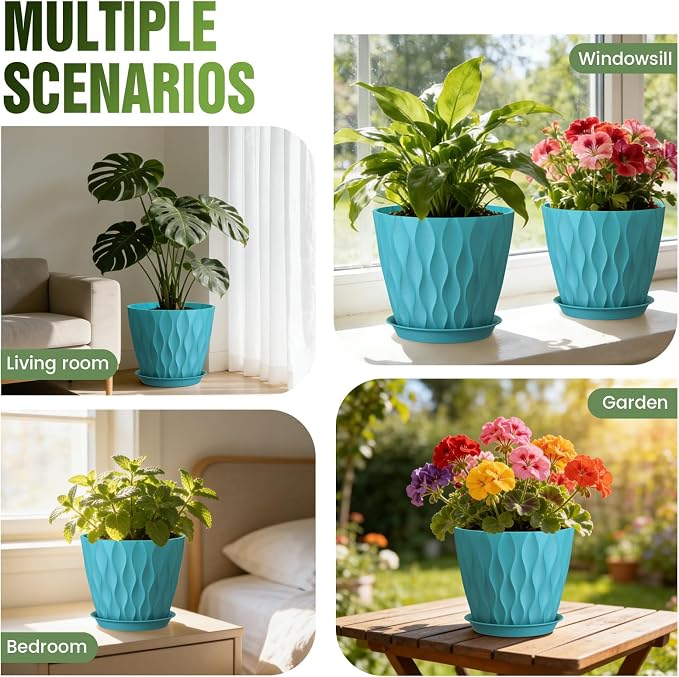 8 Inch Plant Pots 4 Pack Plastic Planters - Image 7